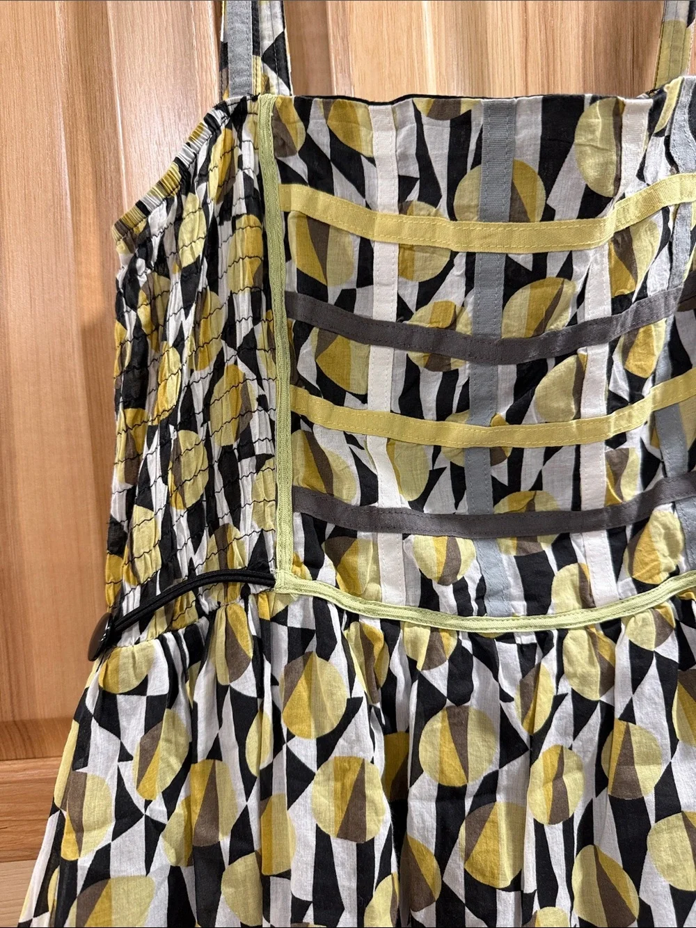 NWT Free People Women’s Size 12 Vintage Geometric Print Yellow Black Sundress